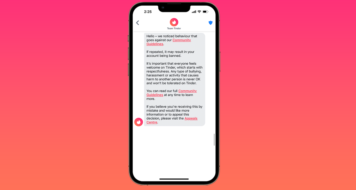 Tinder releases new warnings to stop inappropriate messages