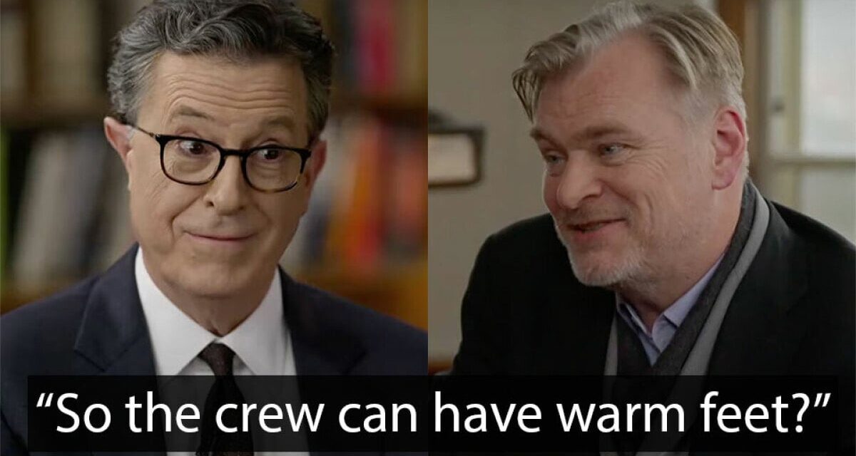 Stephen Colbert asking Christopher Nolan about his ‘no Uggs on set’ rule is peak journalism